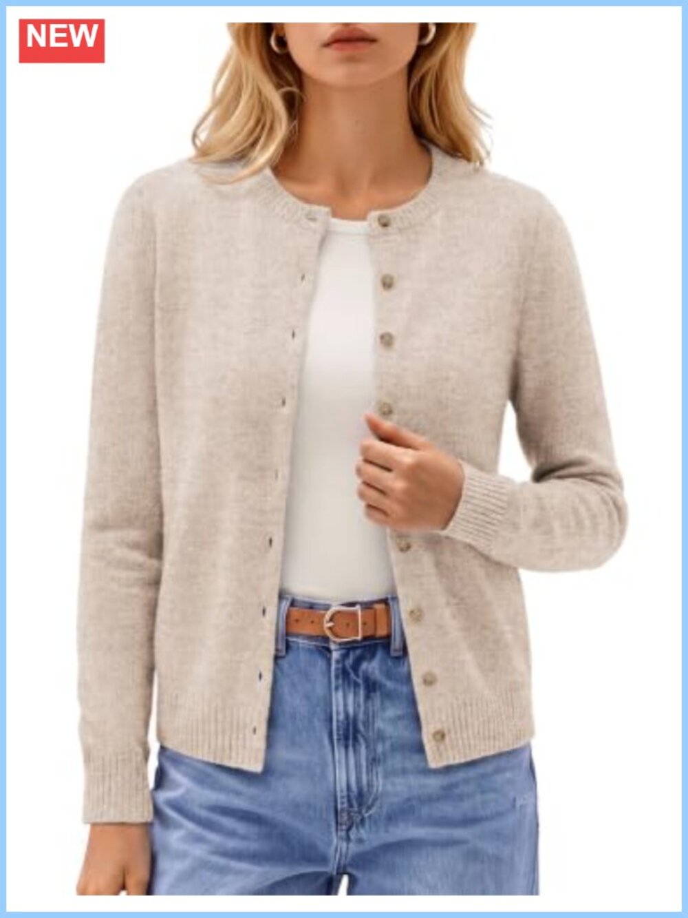 Merino Wool Cashmere Cardigan Button Front Sweater